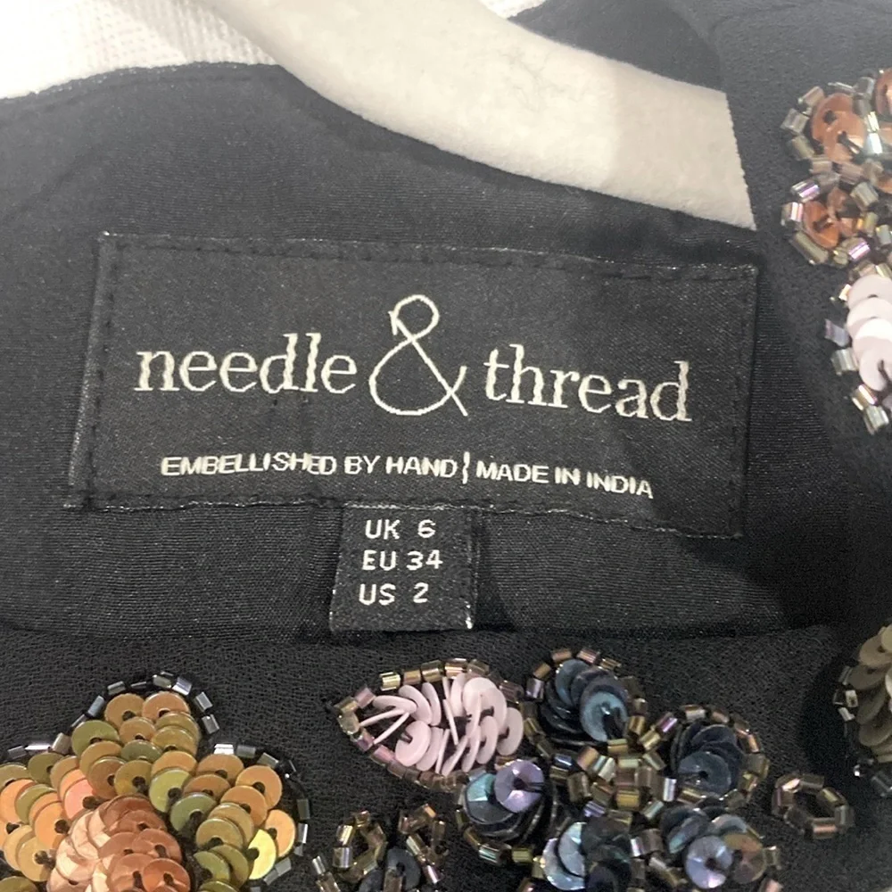 Needle & Thread Black Folk sequins cocktail dress  Embellished Tulle skirt 2